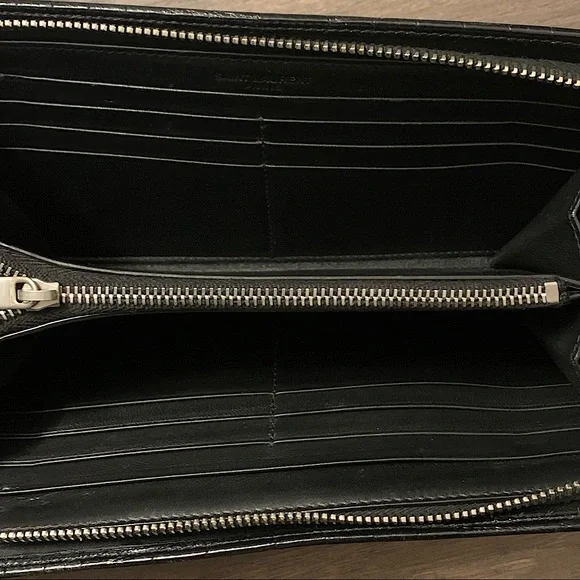 ❌SOLD❌ Saint Laurent Black Crocodile-Embossed Leather Zip-Around Long Wallet - Picture 10 of 14